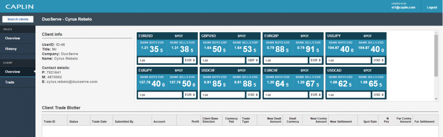 FX Client Overview screen
