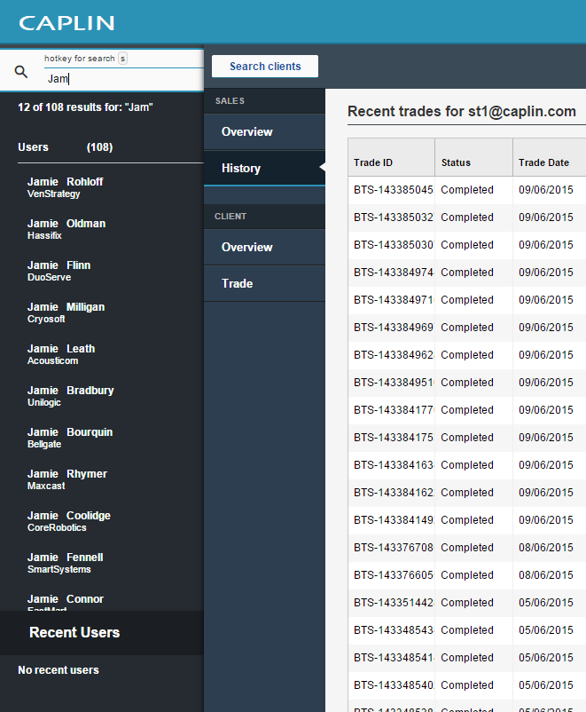 FX sales client search screens