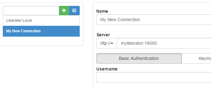 Liberator Explorer new connection dialog