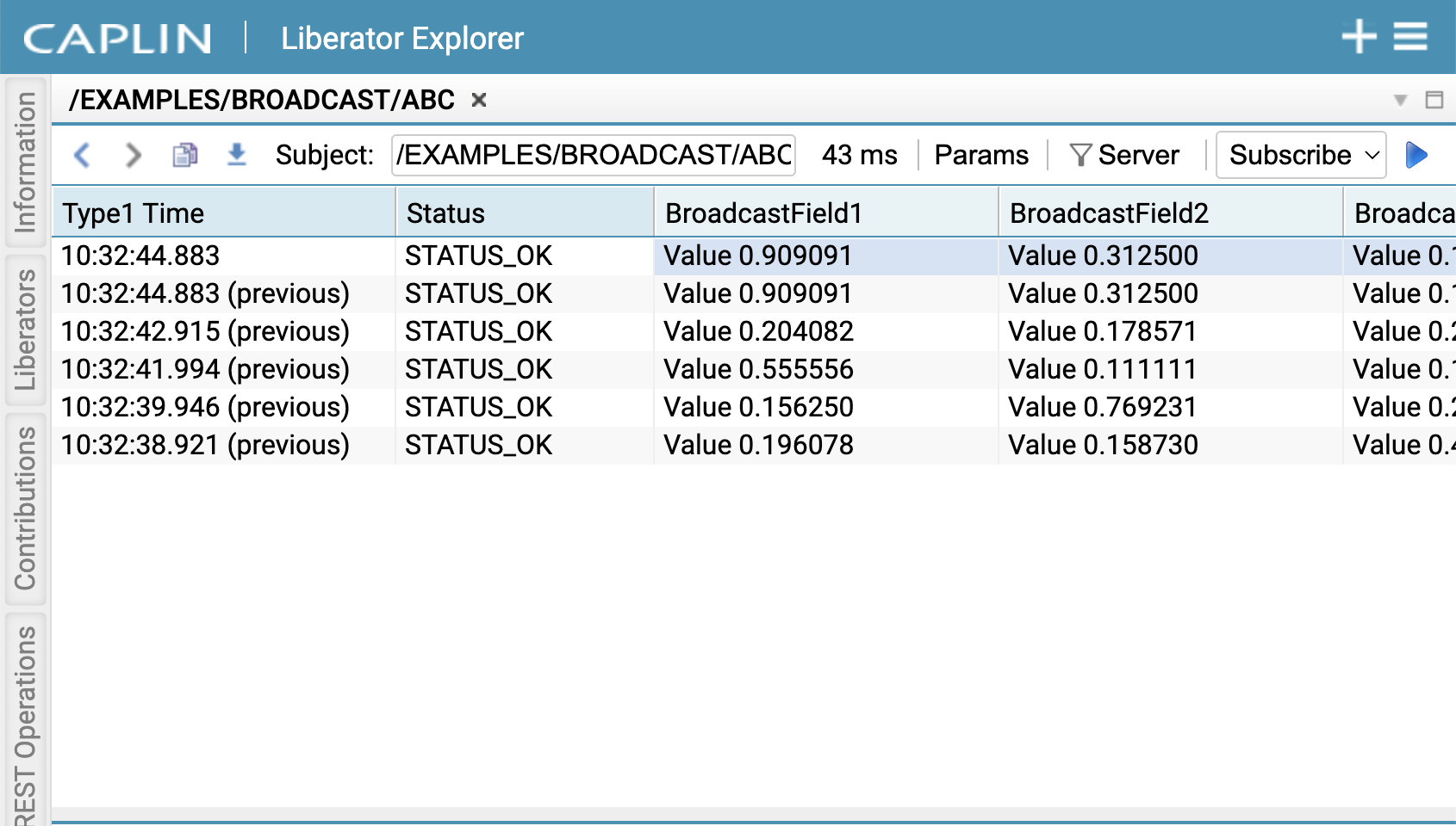 Screenshot of subject data streaming into a grid