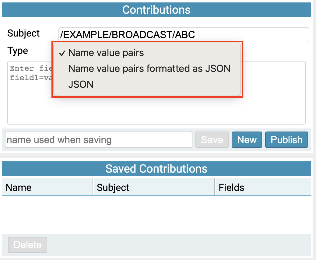 Screenshot showing the available contribution types