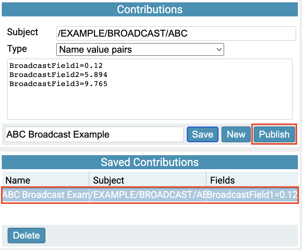 Screenshot highlighting the publish button for a contribution