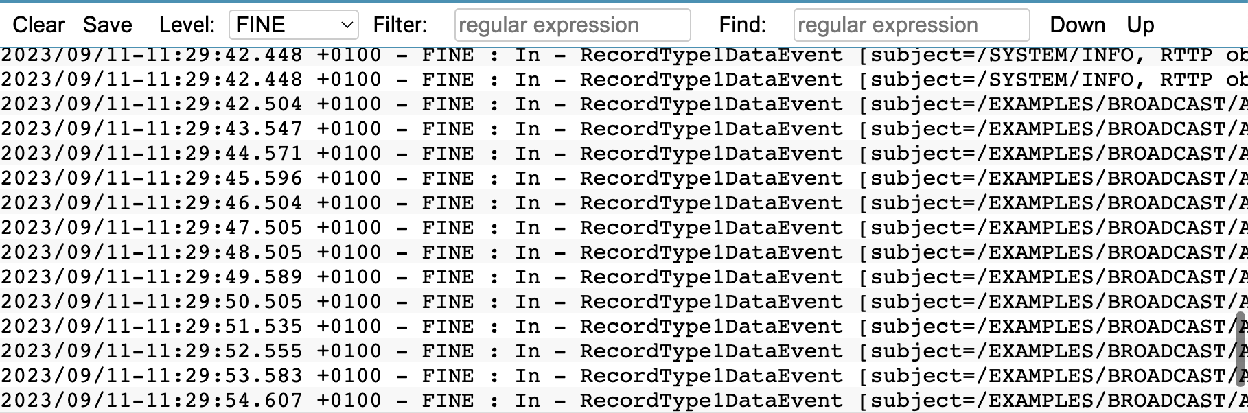 Screenshot showing an example of Liberator’s log panel
