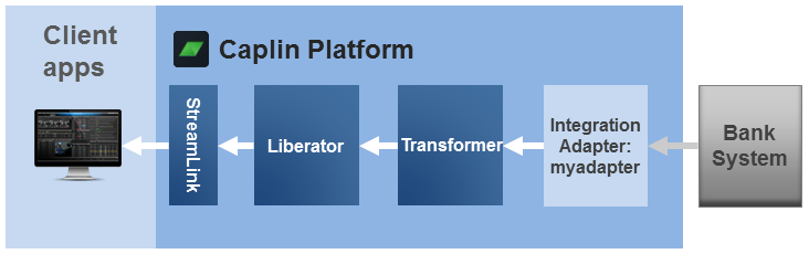 Diagram showing an Integration Adapter connected to a Transformer which is connected to a Liberator