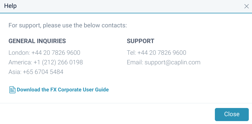 fx corp help dialog