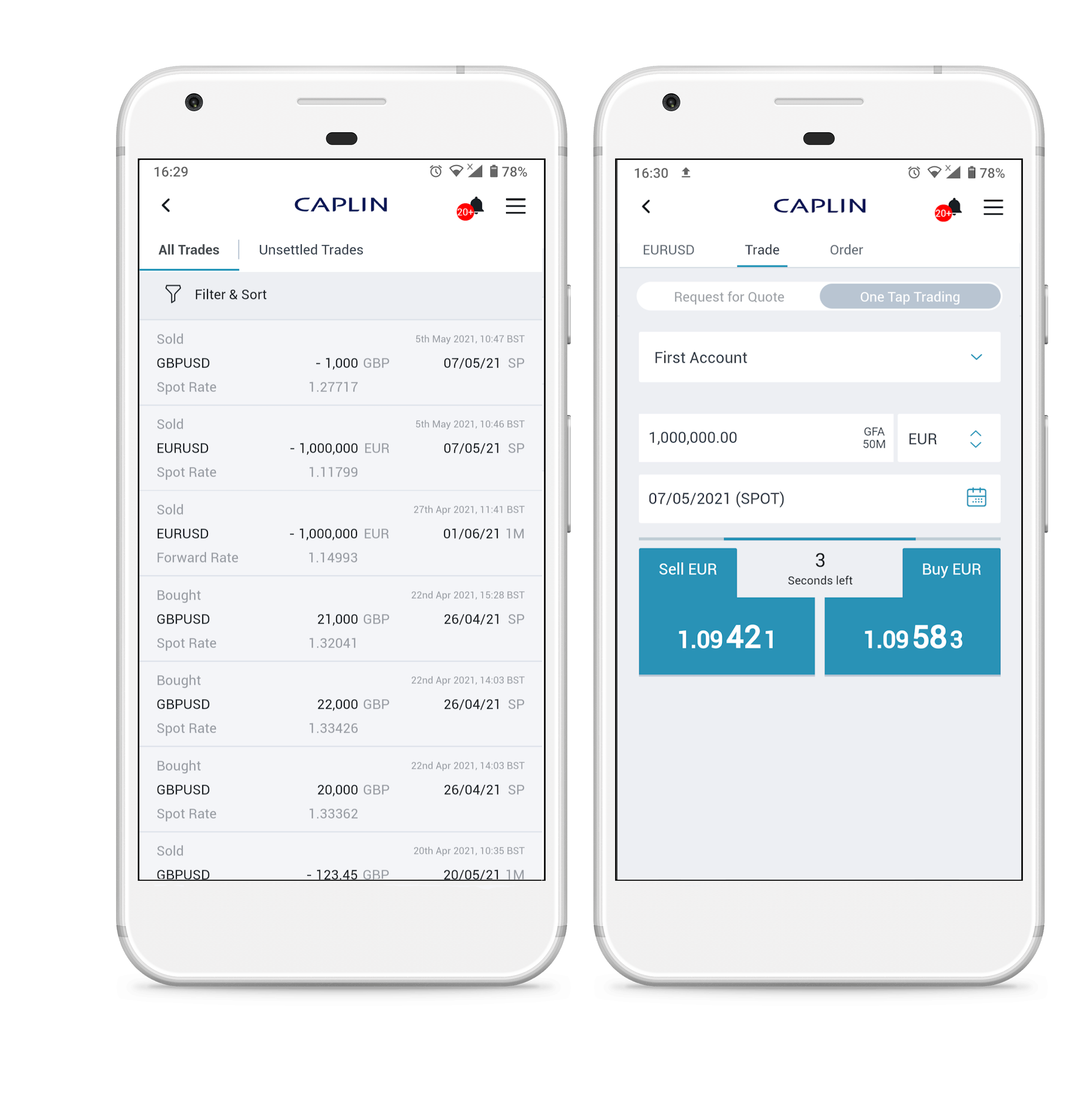 fx mobile trades screens