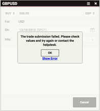 the trade submission failed